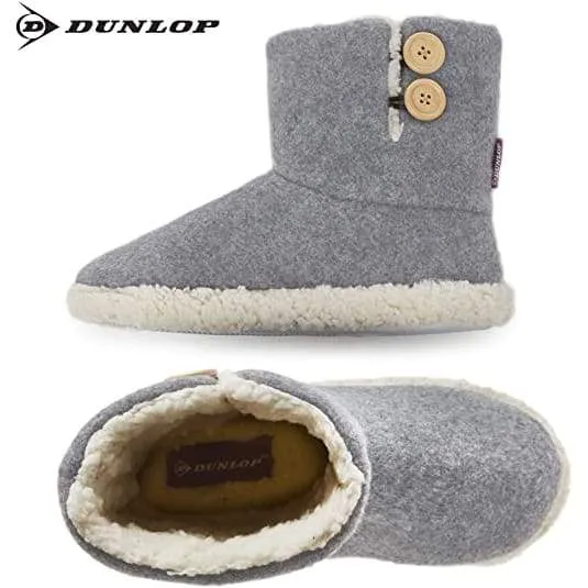 Dunlop Faux Sheepskin Warm Memory Foam Indoor Outdoor Bootie Slippers for Ladies