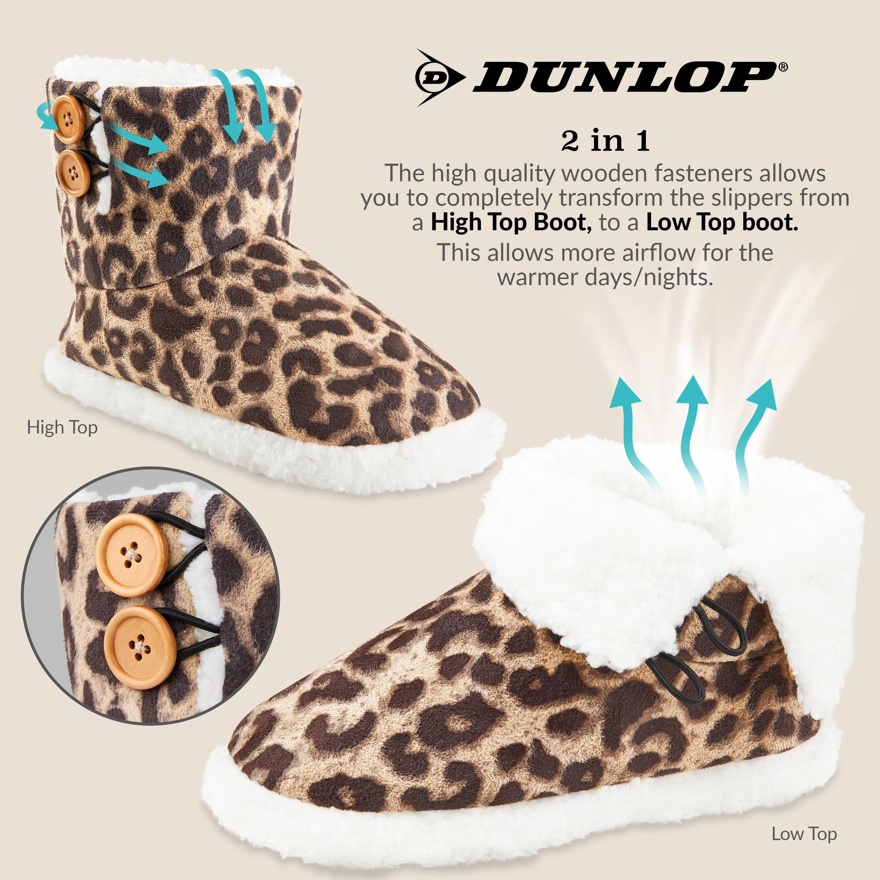 Dunlop Faux Sheepskin Warm Memory Foam Indoor Outdoor Bootie Slippers for Ladies