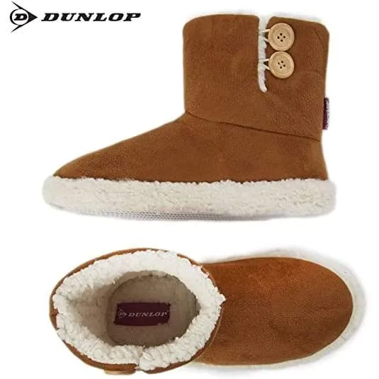 Dunlop Faux Sheepskin Warm Memory Foam Indoor Outdoor Bootie Slippers for Ladies