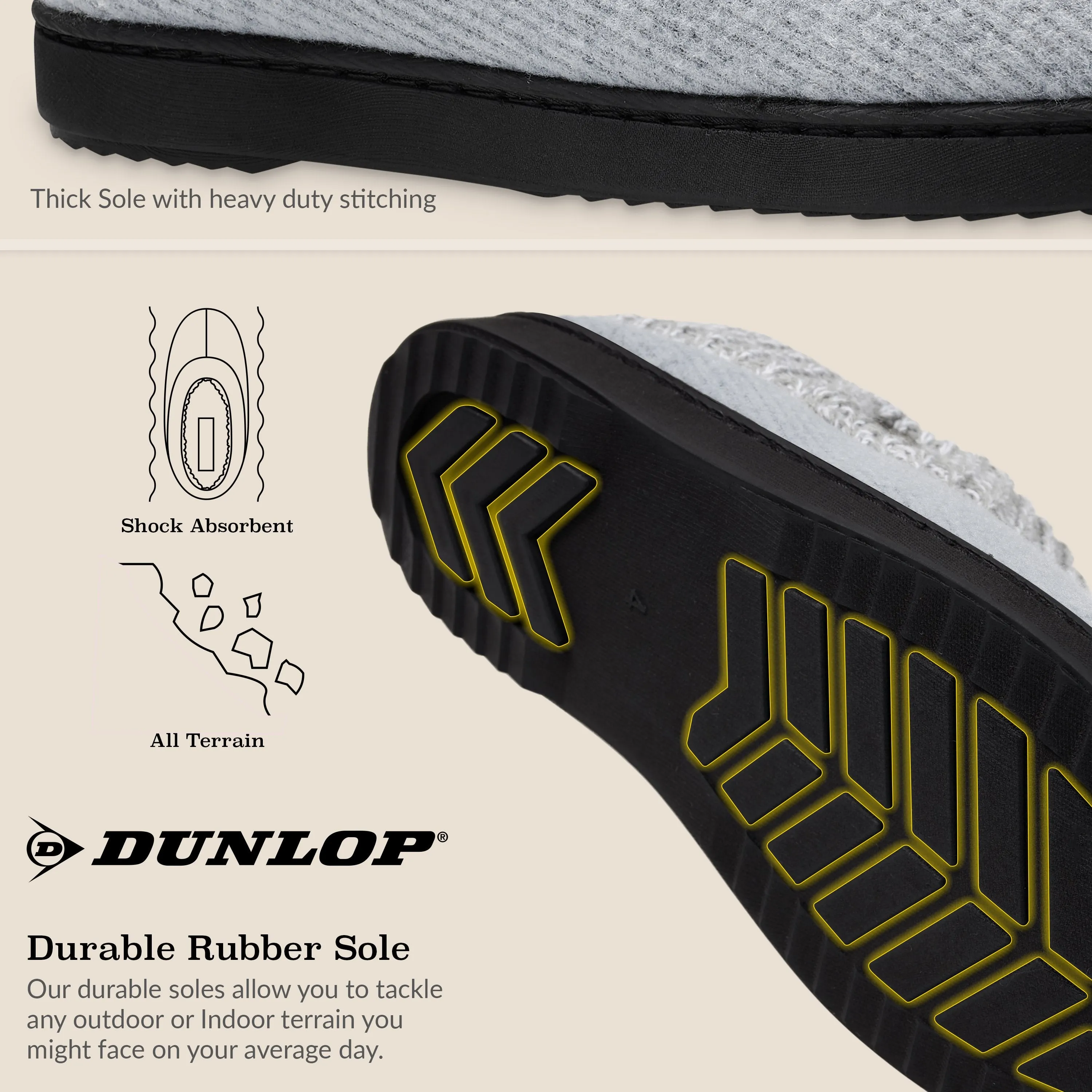 Dunlop Ladies Slippers, Memory Foam Fleece Lined House Shoes, Non Slip Rubber Sole