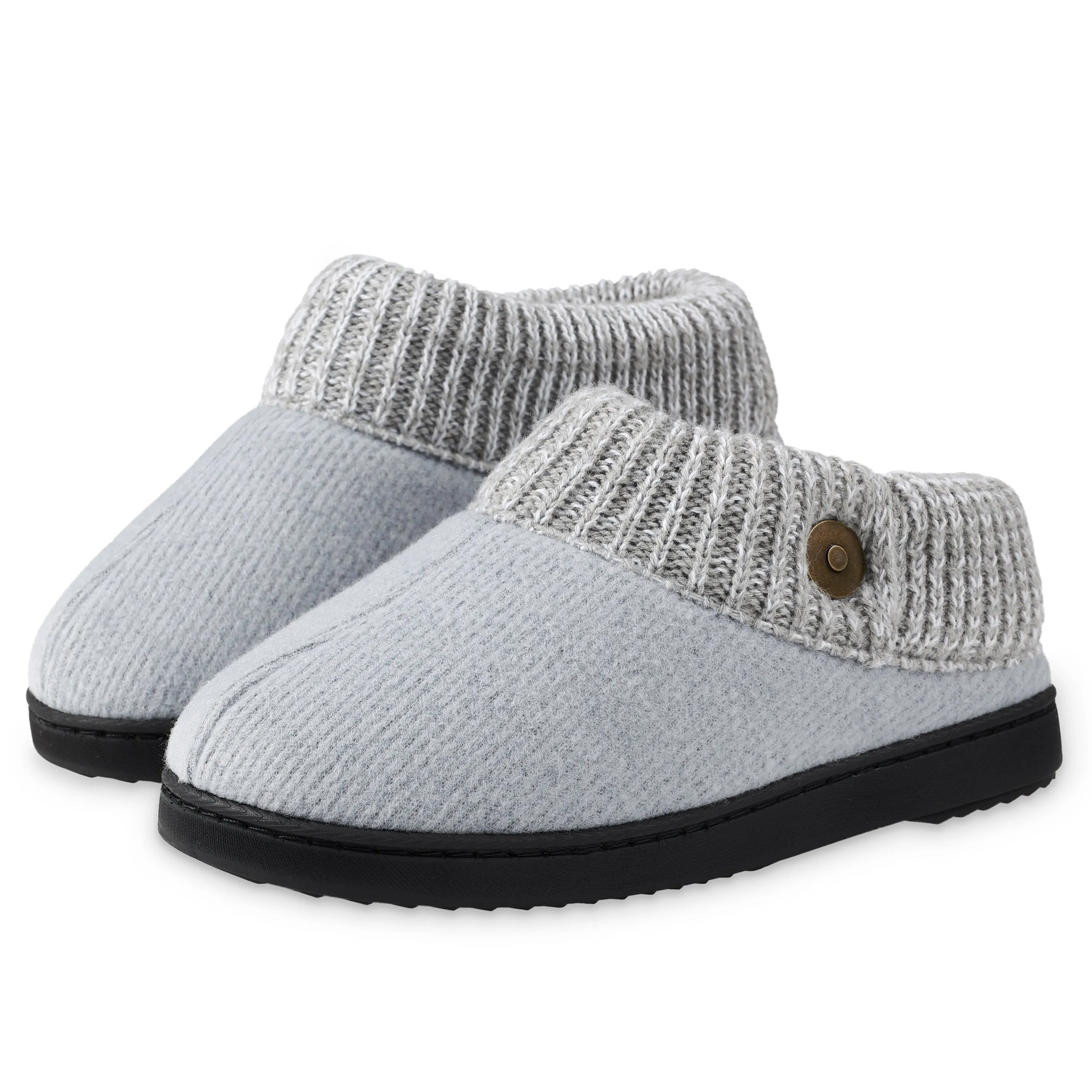 Dunlop Ladies Slippers, Memory Foam Fleece Lined House Shoes, Non Slip Rubber Sole