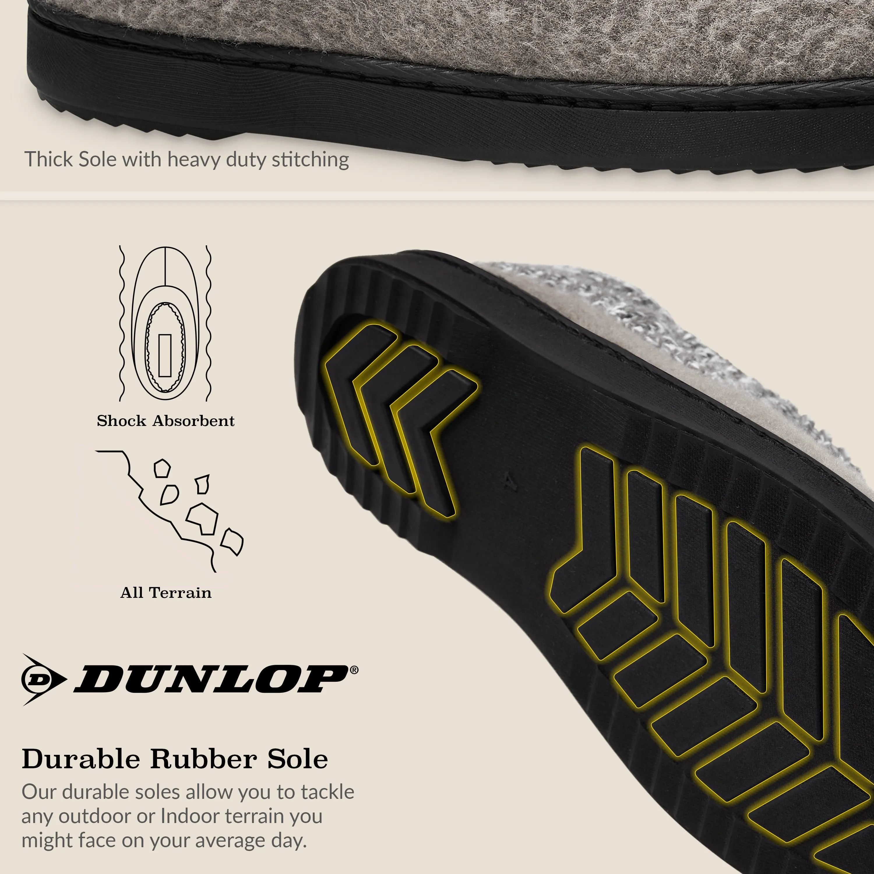 Dunlop Ladies Slippers, Memory Foam Fleece Lined House Shoes, Non Slip Rubber Sole