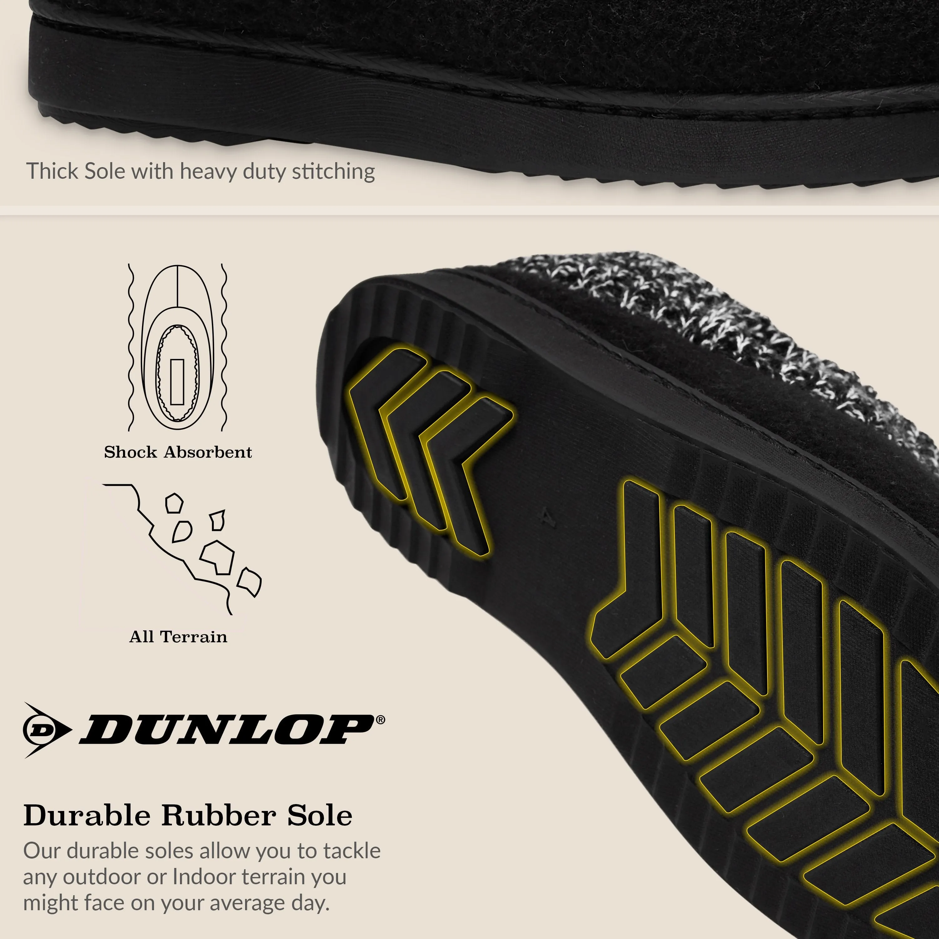 Dunlop Ladies Slippers, Memory Foam Fleece Lined House Shoes, Non Slip Rubber Sole