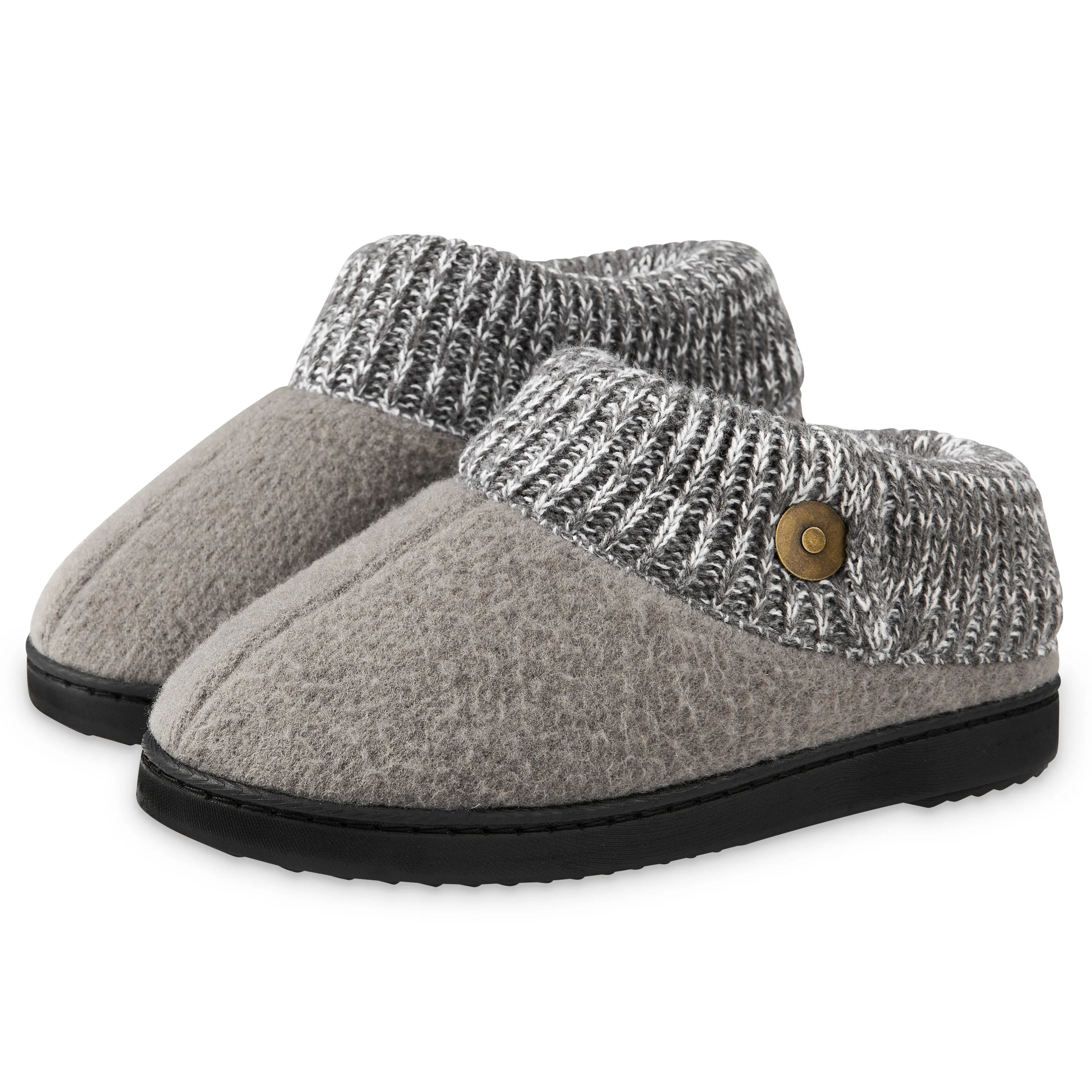 Dunlop Ladies Slippers, Memory Foam Fleece Lined House Shoes, Non Slip Rubber Sole