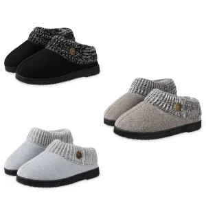 Dunlop Ladies Slippers, Memory Foam Fleece Lined House Shoes, Non Slip Rubber Sole