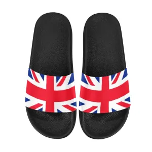 England Women Slide Sandals, Union Jack United Kingdom Flag Country British Shoe Red White Blue Designer Wedge Slippers Flip Flops Slip On