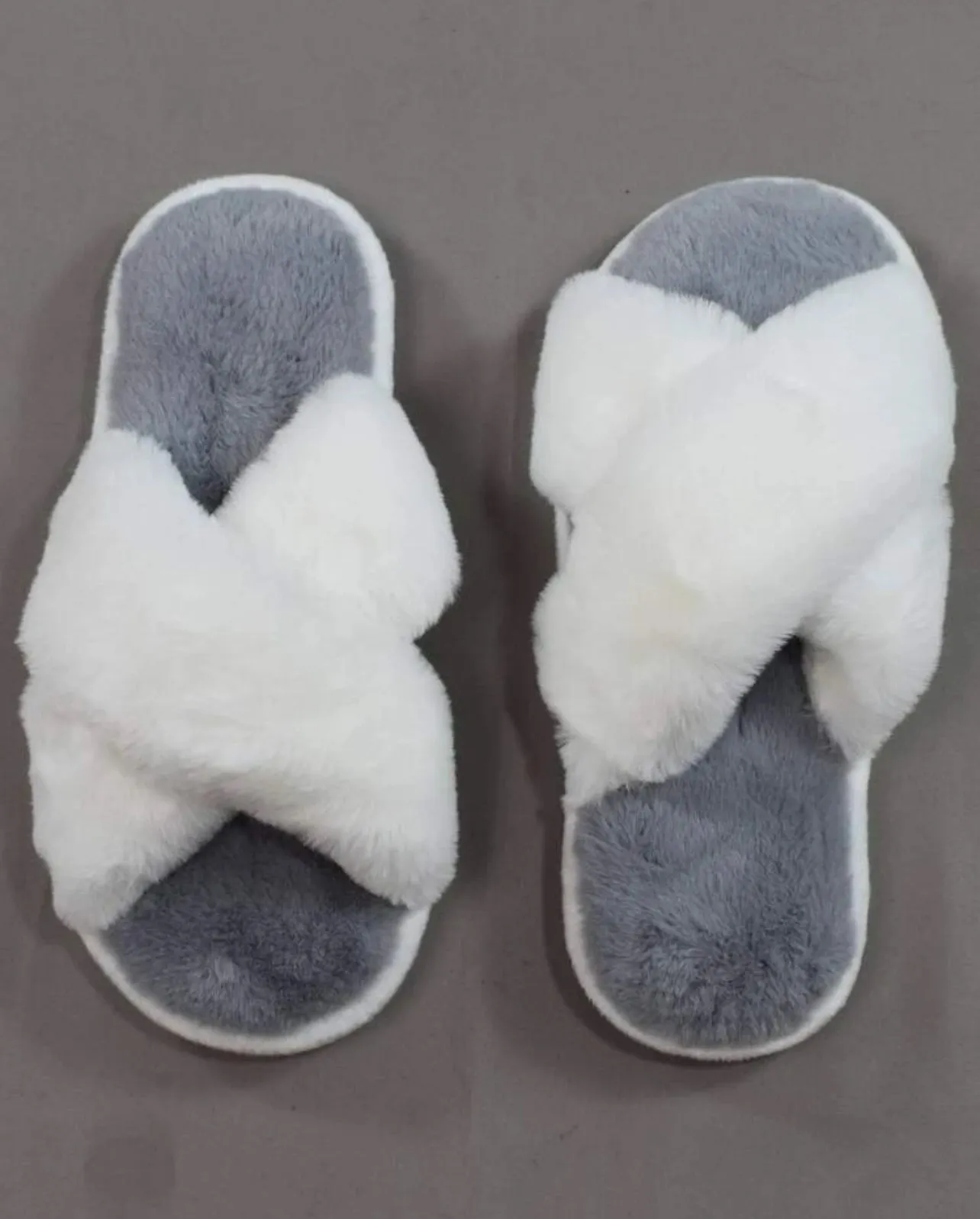 Faux Fur Two Tone Criss Cross Fluffy Sleepers