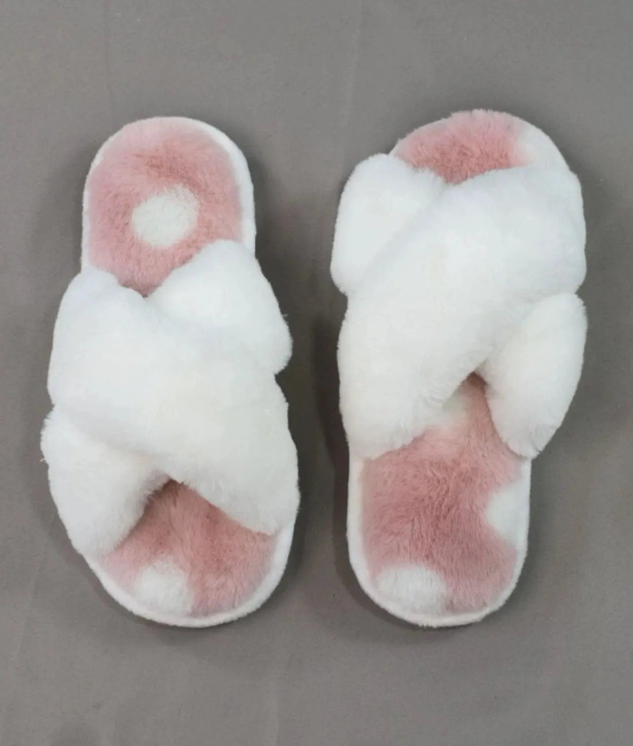 Faux Fur Two Tone Criss Cross Fluffy Sleepers