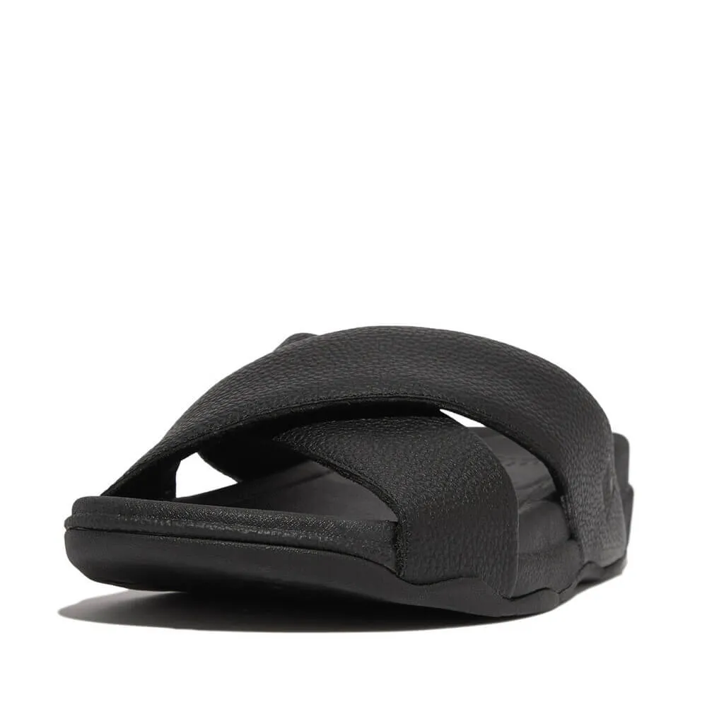 FitFlop Men's Surfer Leather Cross Slide Sandals - Black