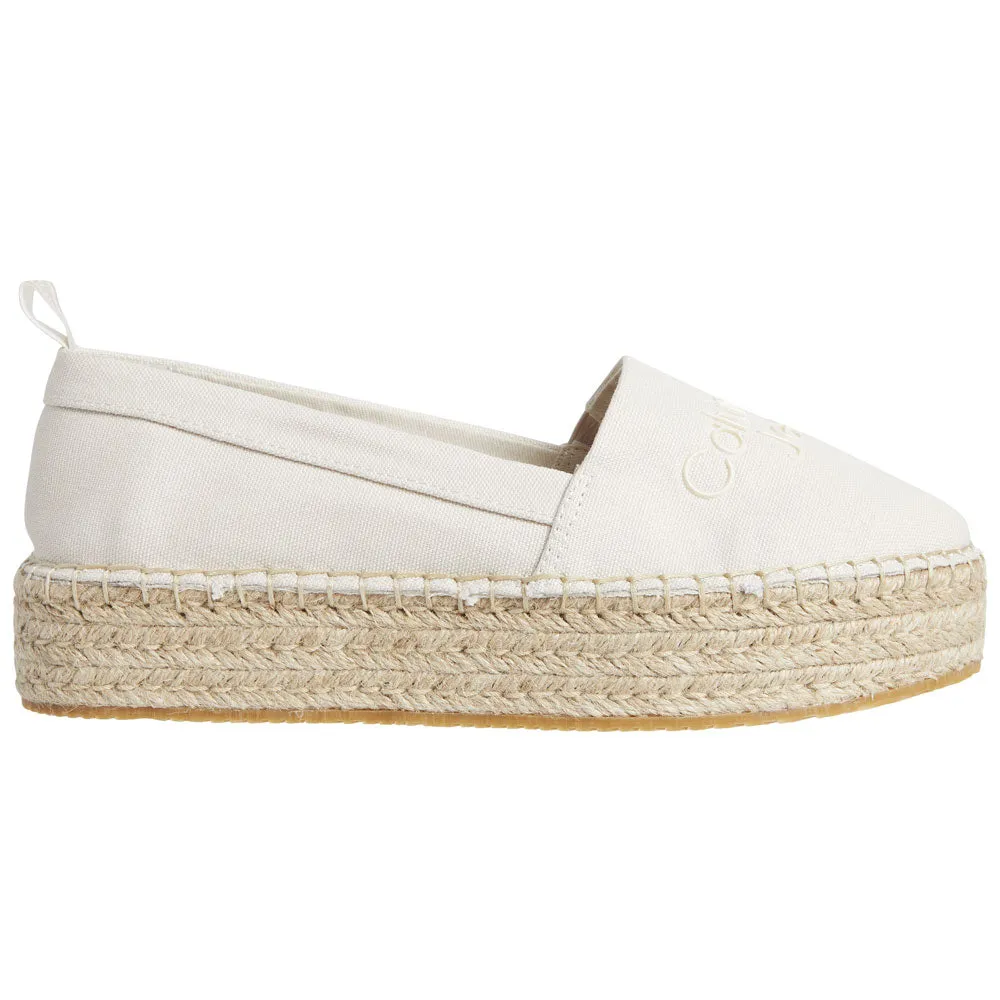 Flatform Espadrilles Cotton Slip On - Beige