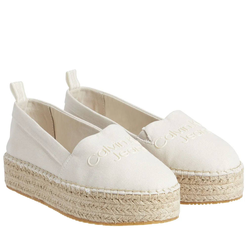 Flatform Espadrilles Cotton Slip On - Beige