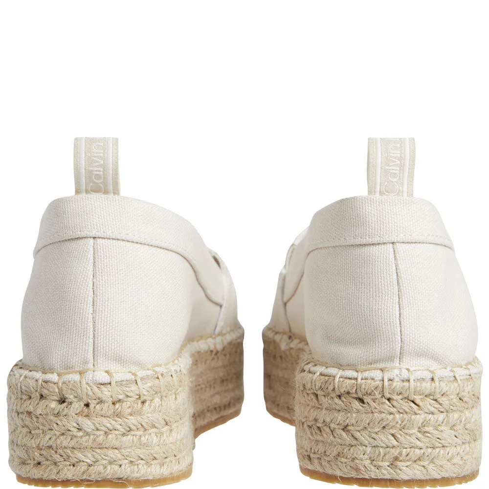 Flatform Espadrilles Cotton Slip On - Beige