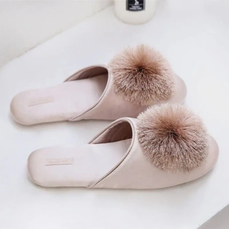 Fluffy Faux Fur Ball Non-slip Pompom Indoor Slippers