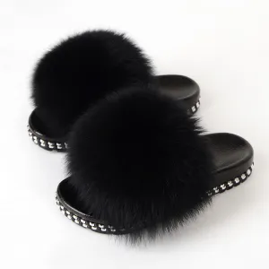 Fur Slippers Women House Fluffy Slippers Home Female Furry Slides Indoor Summer Real Fur Flip Flops Ladies Luxury Sandals Shoes