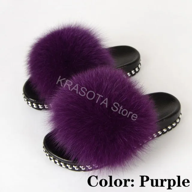 Fur Slippers Women House Fluffy Slippers Home Female Furry Slides Indoor Summer Real Fur Flip Flops Ladies Luxury Sandals Shoes