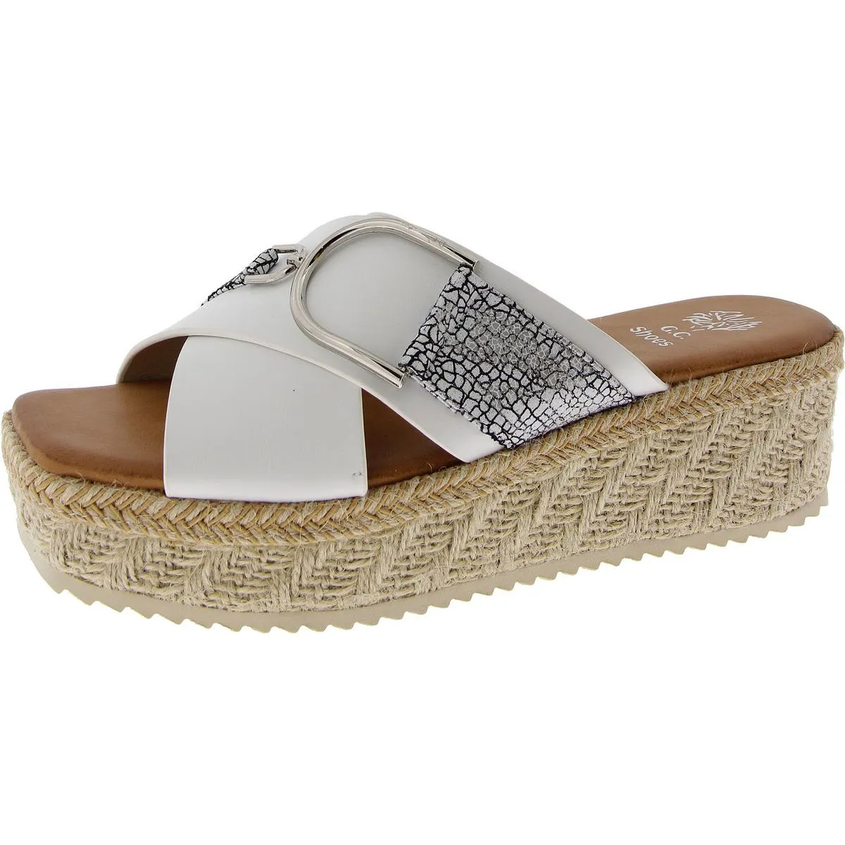 GC Shoes Womens Lindsey Faux Leather Slip-On Espadrilles