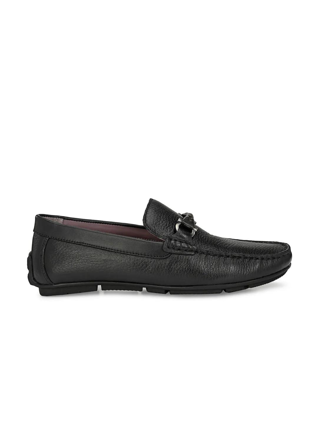 Hitz Men's Black Leather Slip-On Casual Loafer Shoes