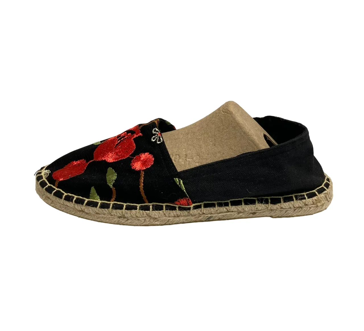 Jacobies Classic espadrilles Slip On Black Color Embroidered with Red and Green