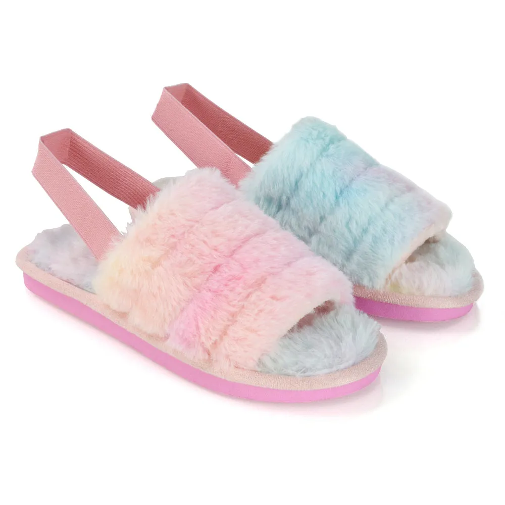 Lana Faux Fur Sling Back Ribbed Strappy Soft Cosy Fluffy Slippers in Grey