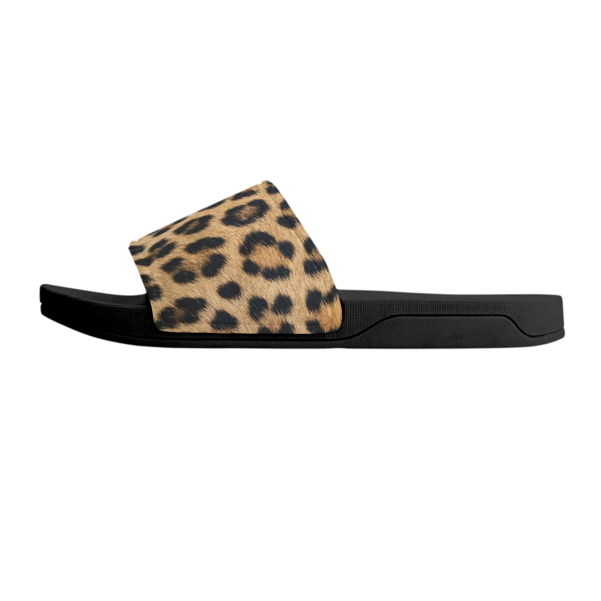 Leopard Women Slide Sandals,  Cheetah Animal Print Shoes Girls Flat Wedge Slides Vegan Casual Slippers Flip Flops Slip On