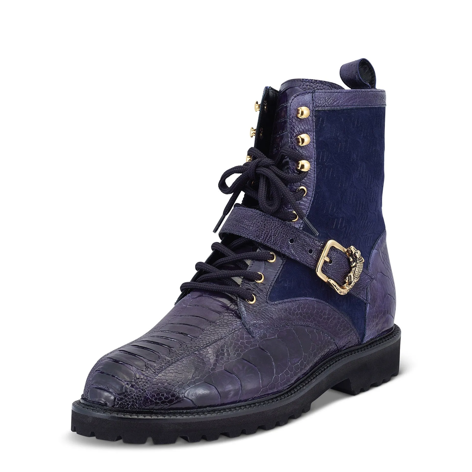 Mauri Soldier 4997 Men's Shoes Wodner Blue Exotic Ostrich Leg / Suede Leather Hiking Boots (MA5479)