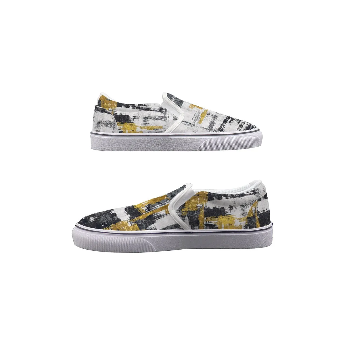 Men's Slip On Sneakers black and gold  print 69