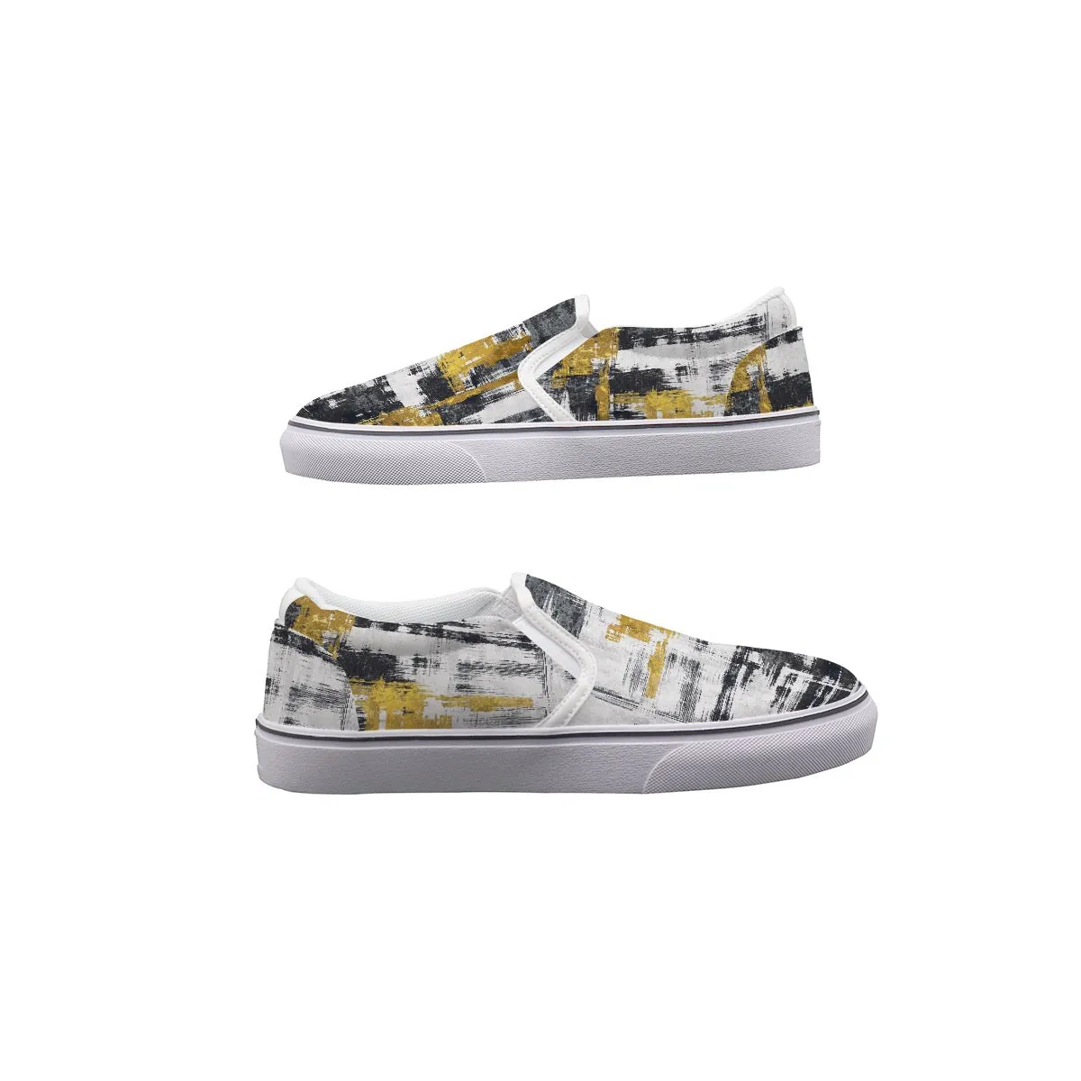 Men's Slip On Sneakers black and gold  print 69