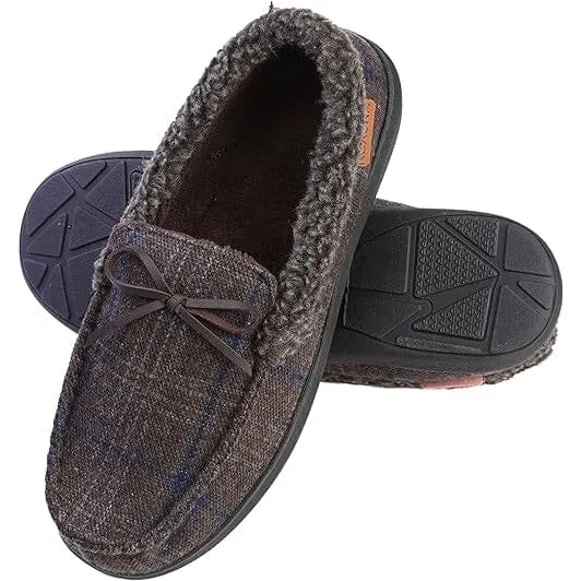 Men's Slippers Moccasin Plush Lined House Shoes Fuzzy Furry