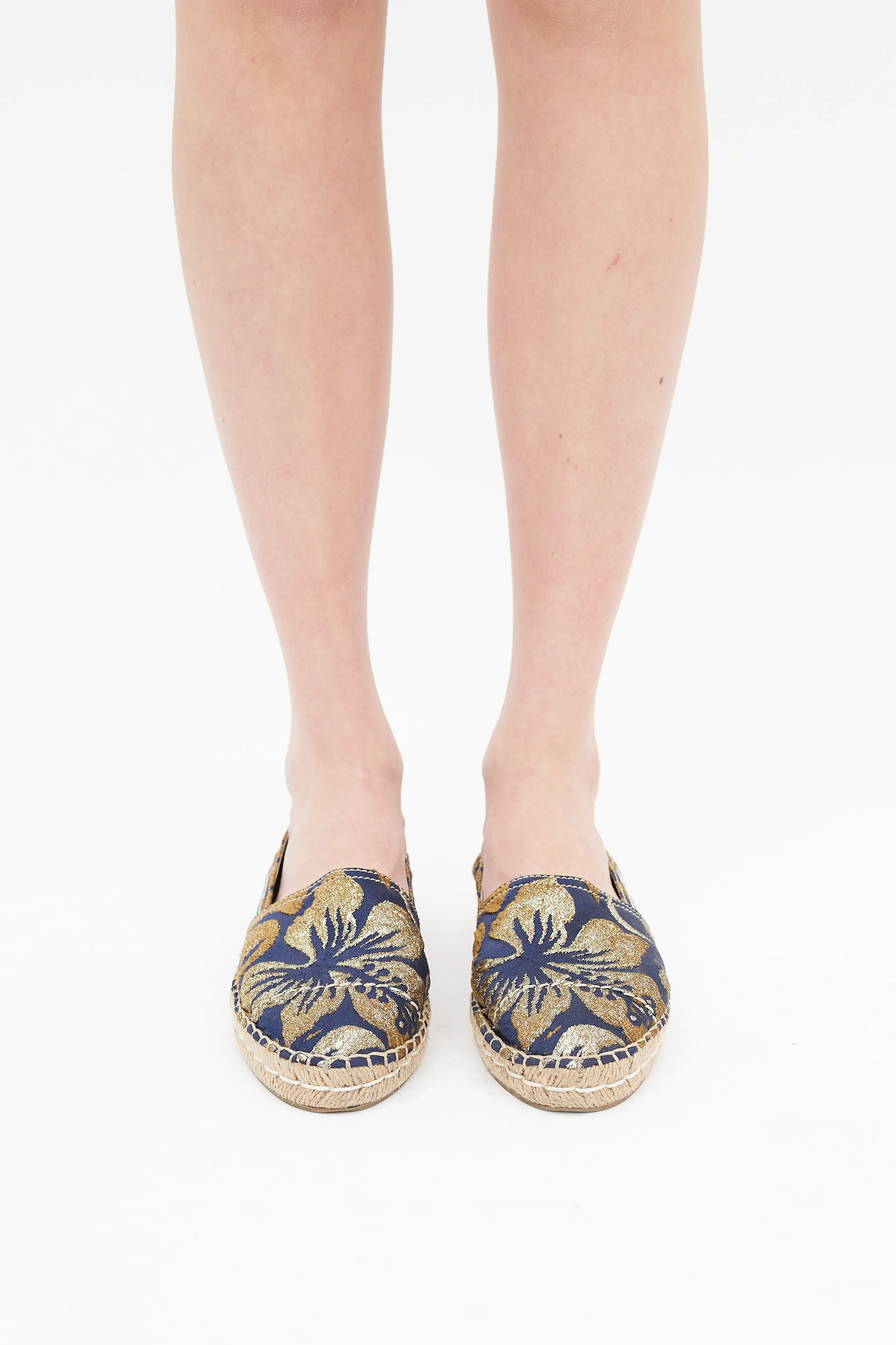 Navy & Gold Brocade Espadrille