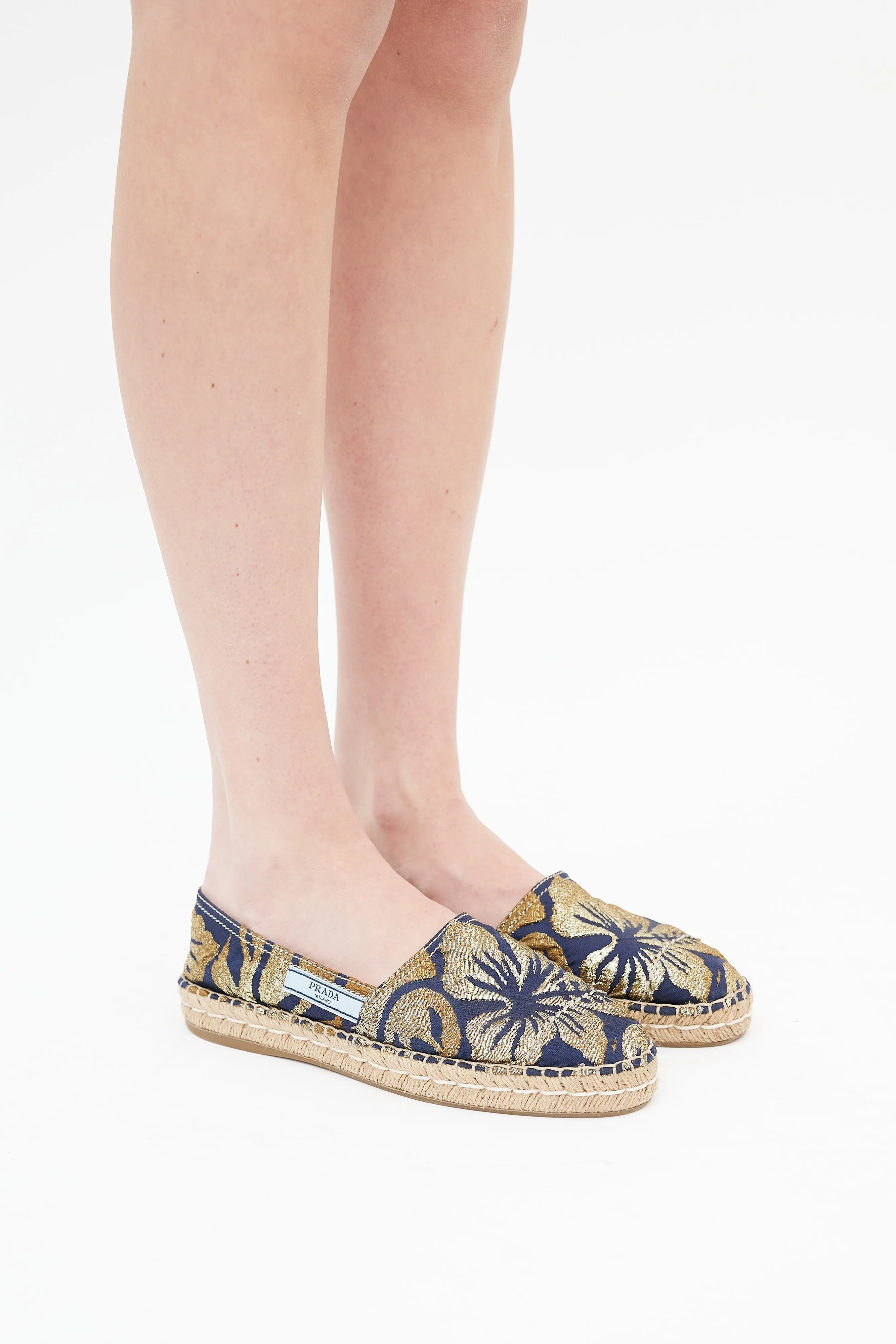 Navy & Gold Brocade Espadrille