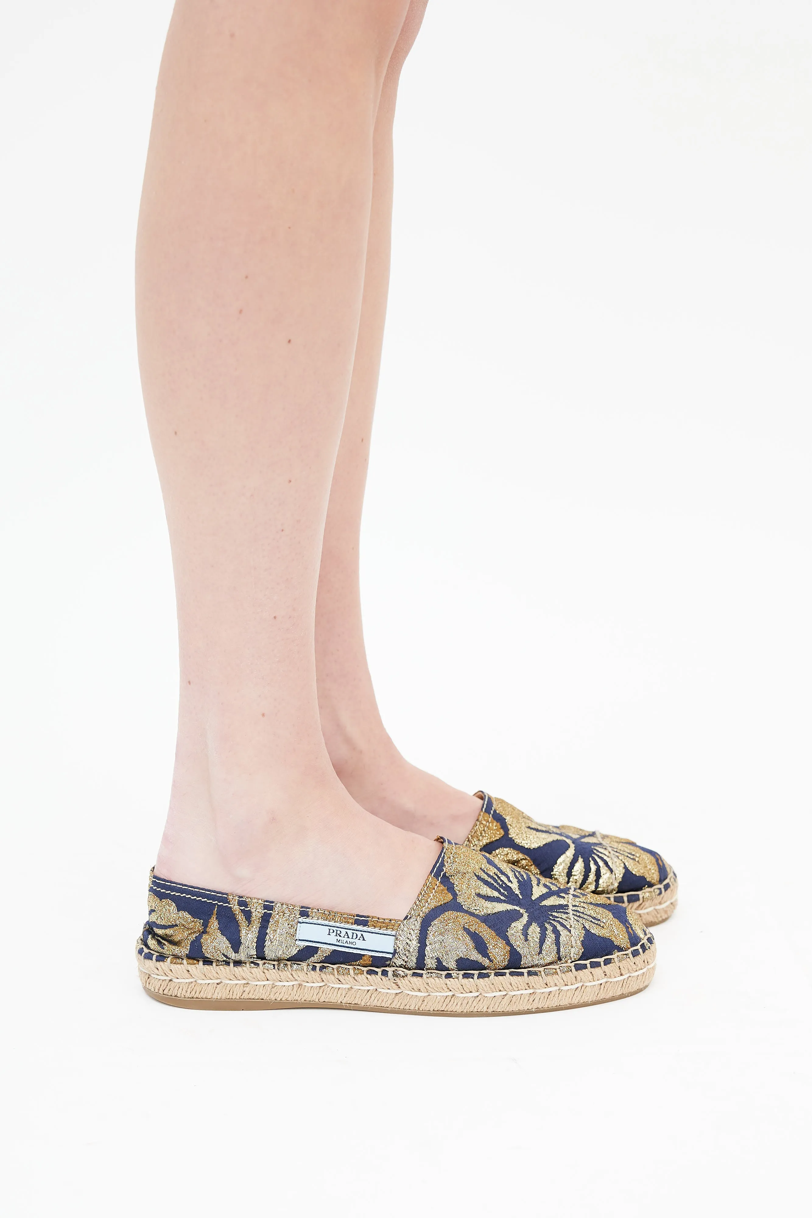 Navy & Gold Brocade Espadrille