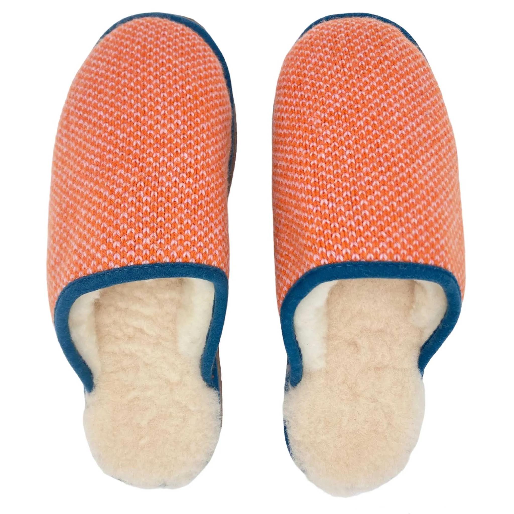 Orange & Light Pink Check Lambswool & Sheepskin Slippers