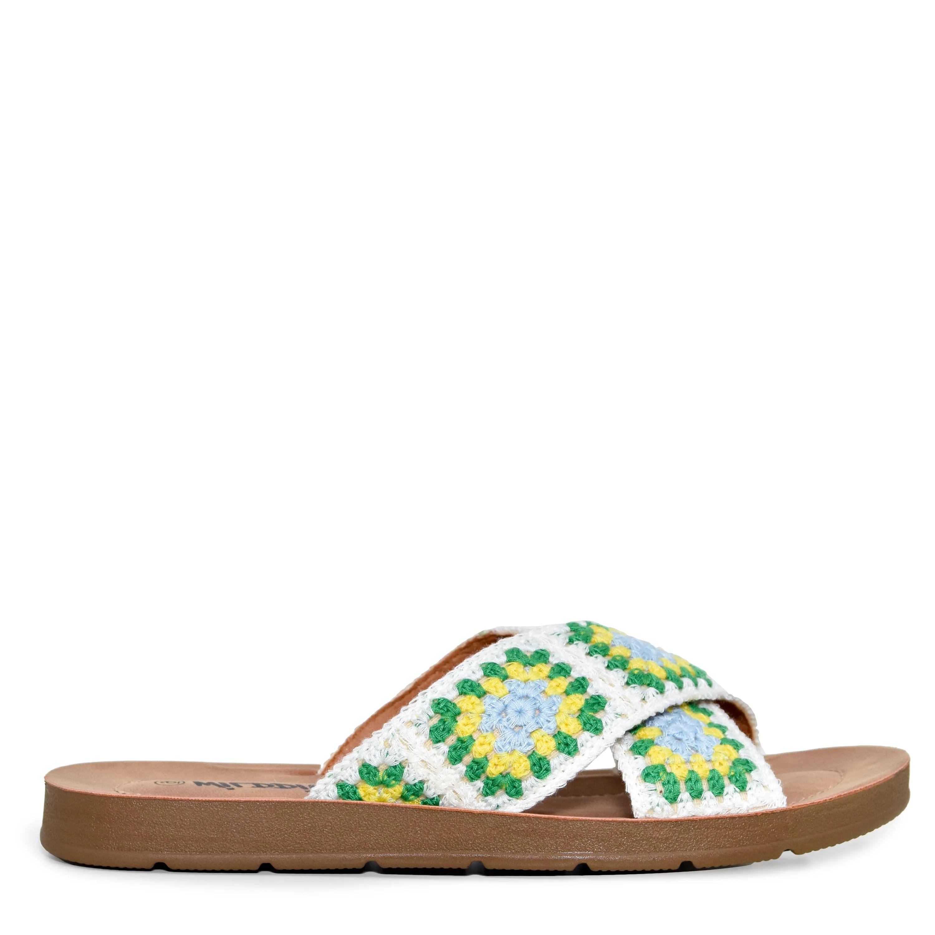 POLABUR-137 Boho Crochet Open Toe Slip On Slide Sandals