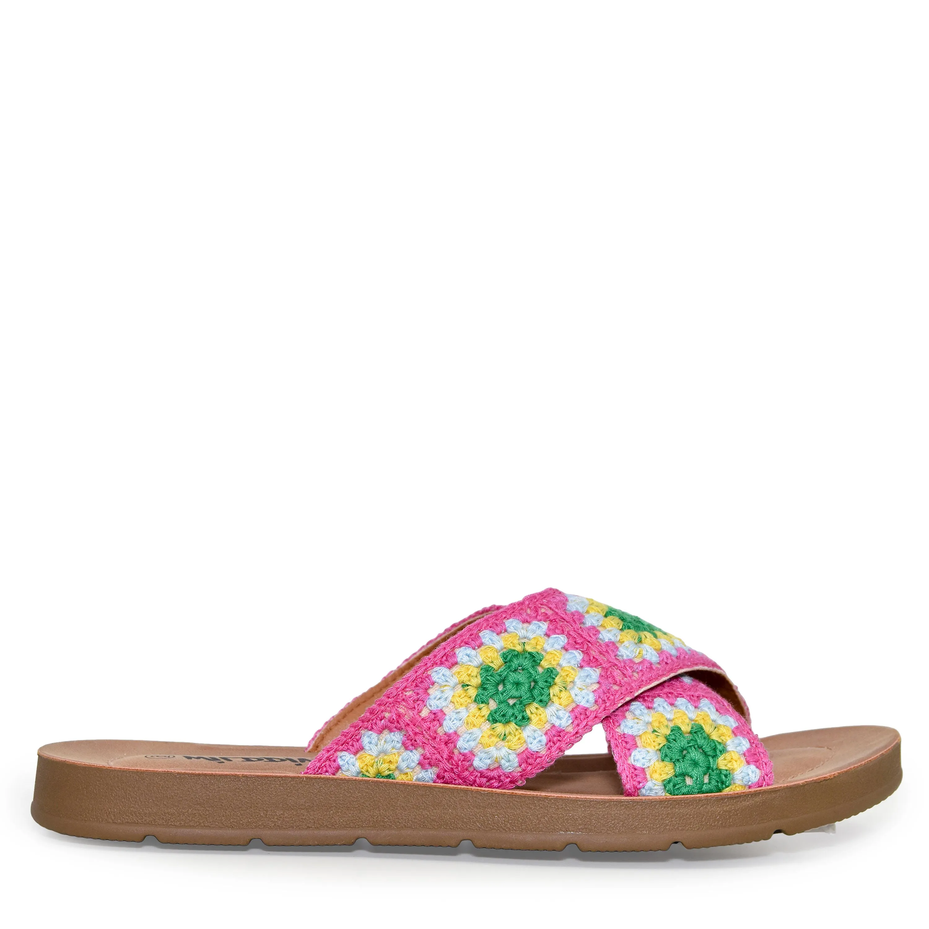 POLABUR-137 Boho Crochet Open Toe Slip On Slide Sandals