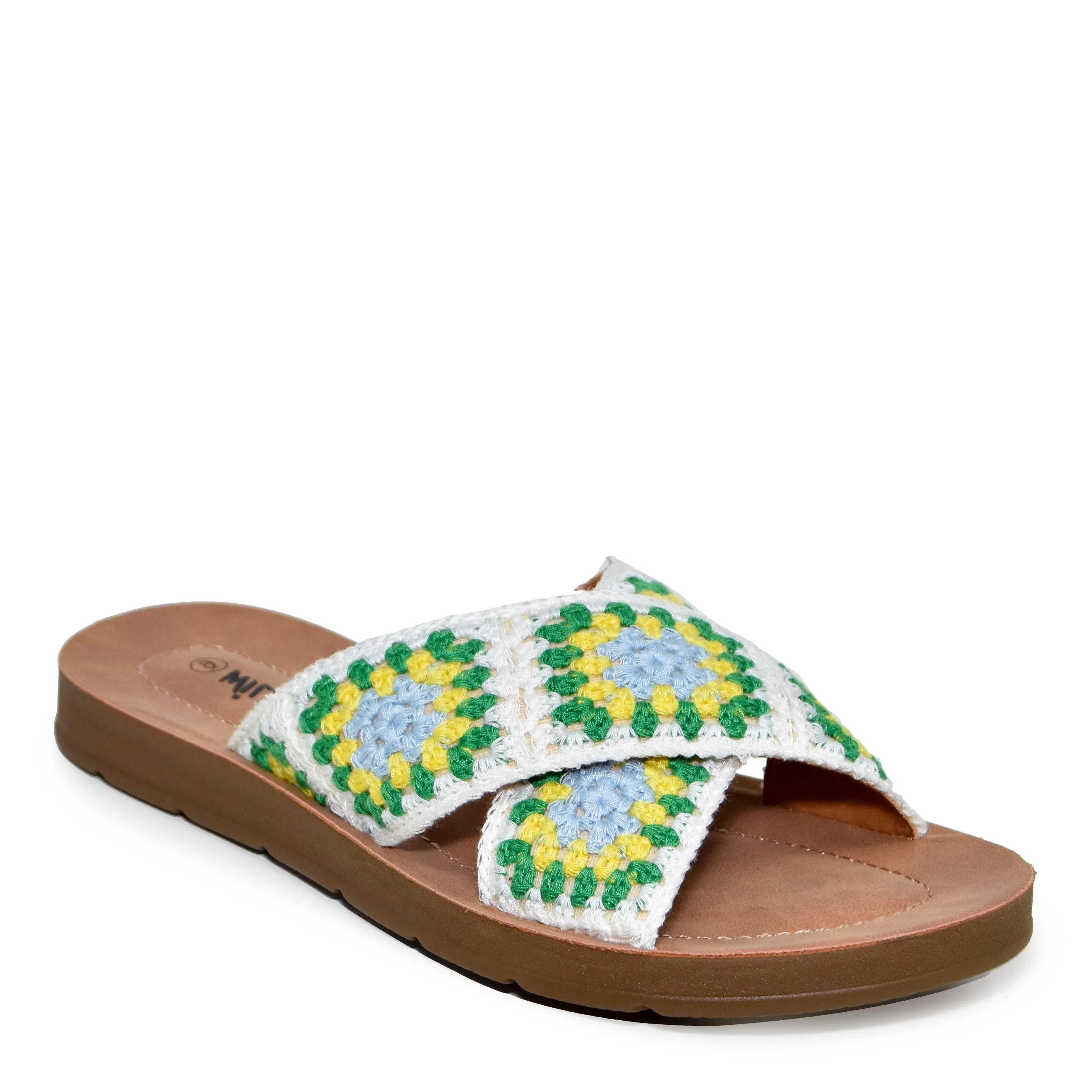 POLABUR-137 Boho Crochet Open Toe Slip On Slide Sandals