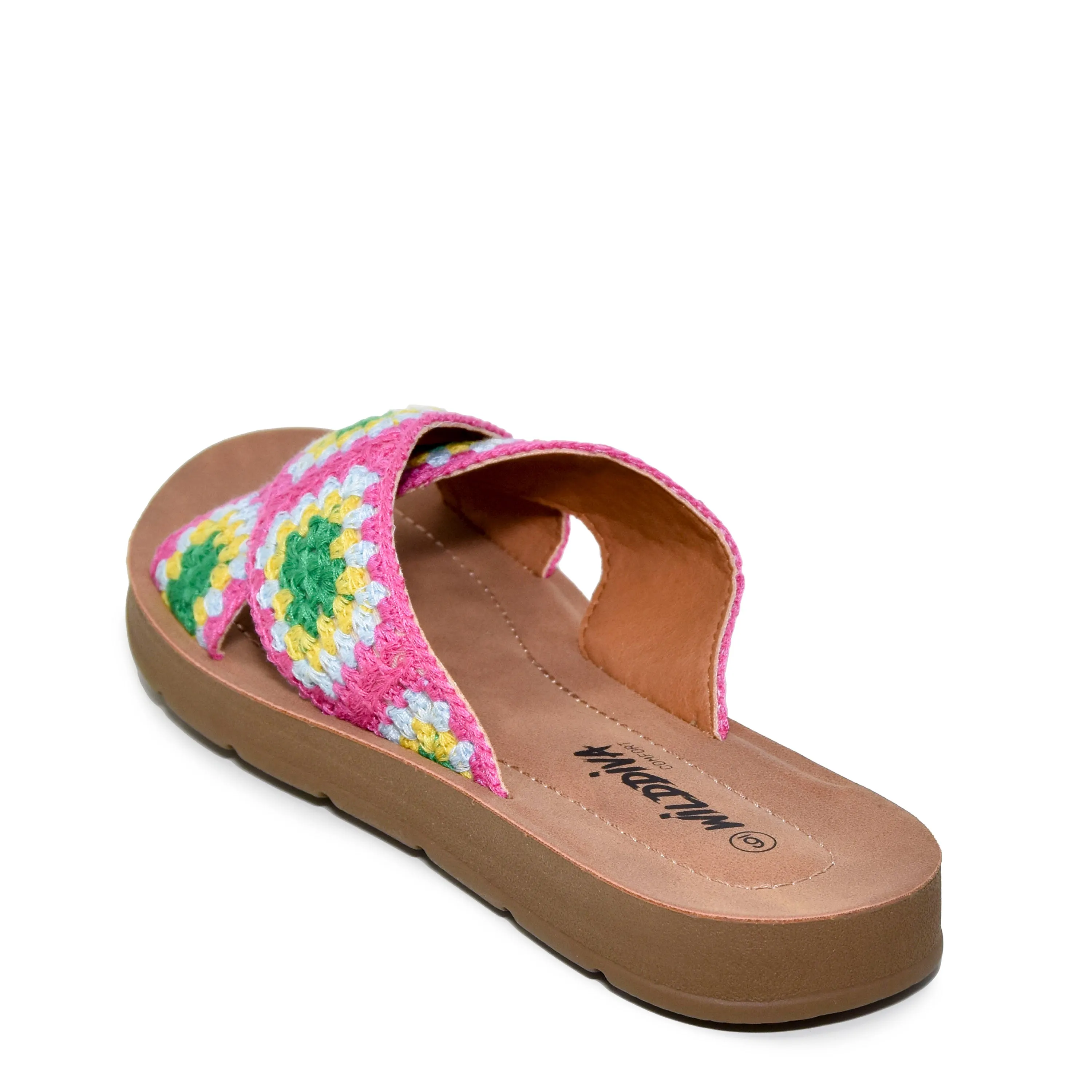 POLABUR-137 Boho Crochet Open Toe Slip On Slide Sandals