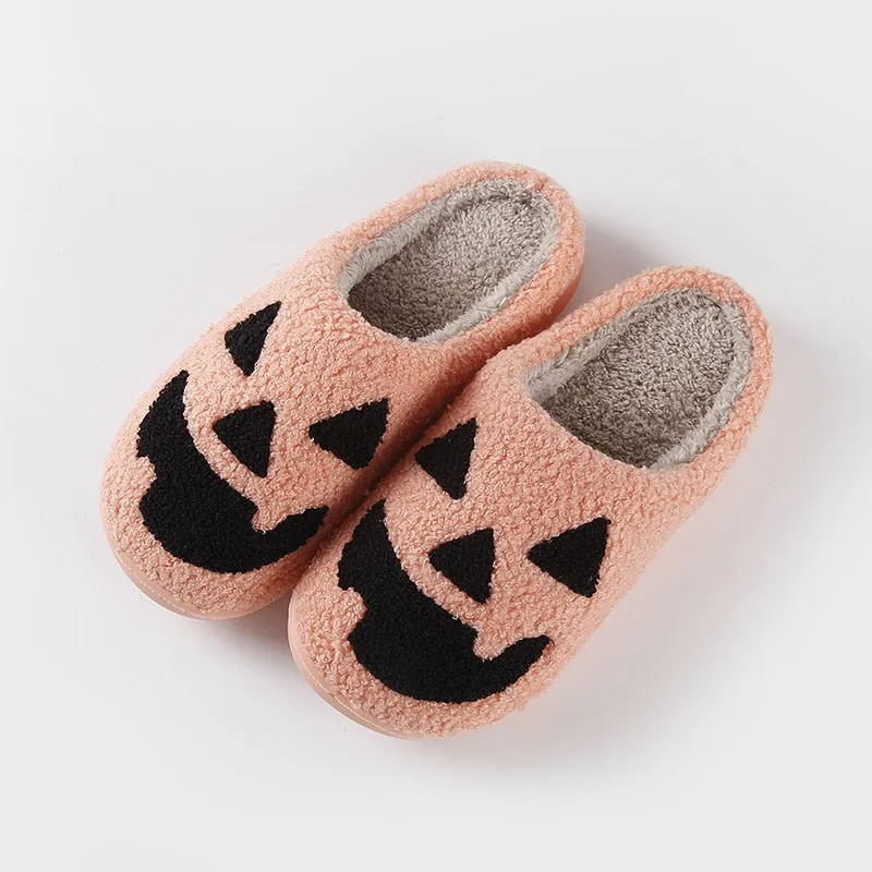 Purpdrank - Halloween Slippers Ghost Face Slippers Pumpkin Slippers Men Flat Soft Plush Cozy Indoor Fuzzy Women House Shoes Fashion Gift Hot