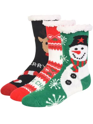 Red Green Black Non-Skid Thermal Christmas Holiday 3-Pack Slipper Socks