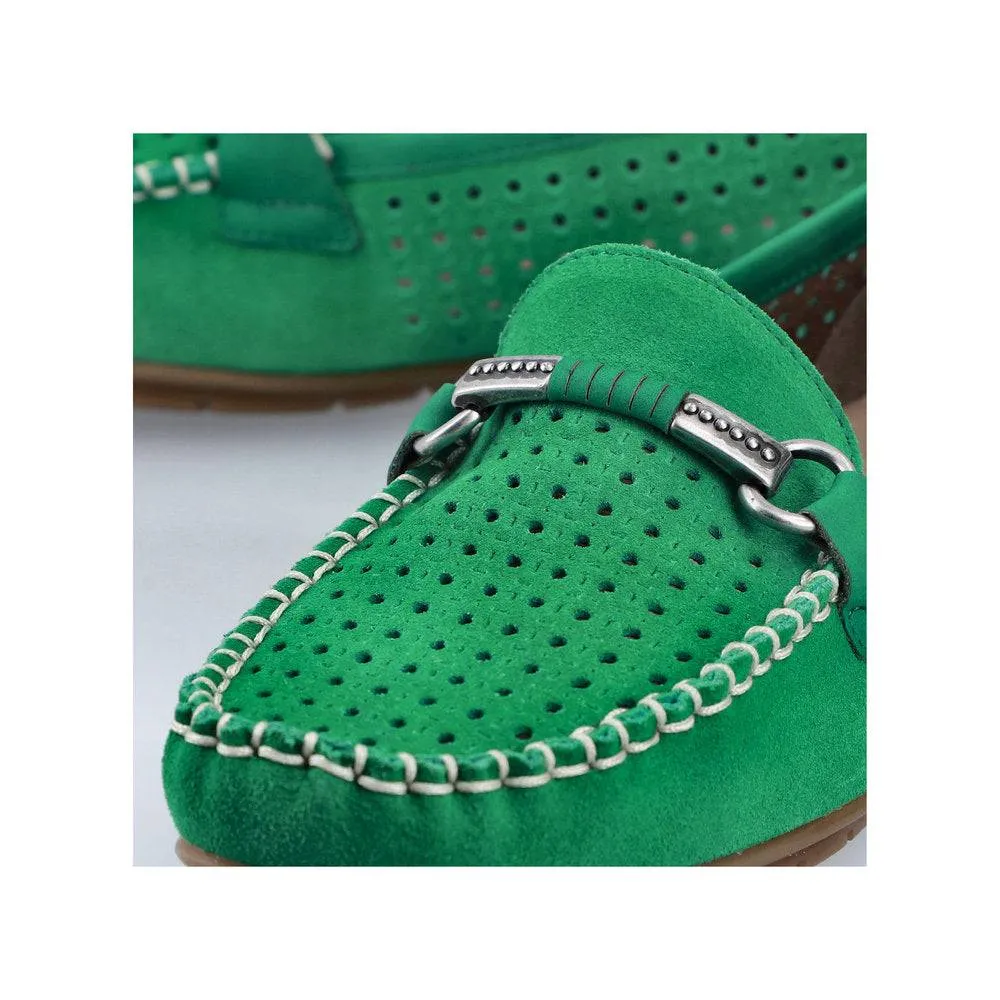 Rieker 40253-54 Ladies Green Leather Slip On Loafers