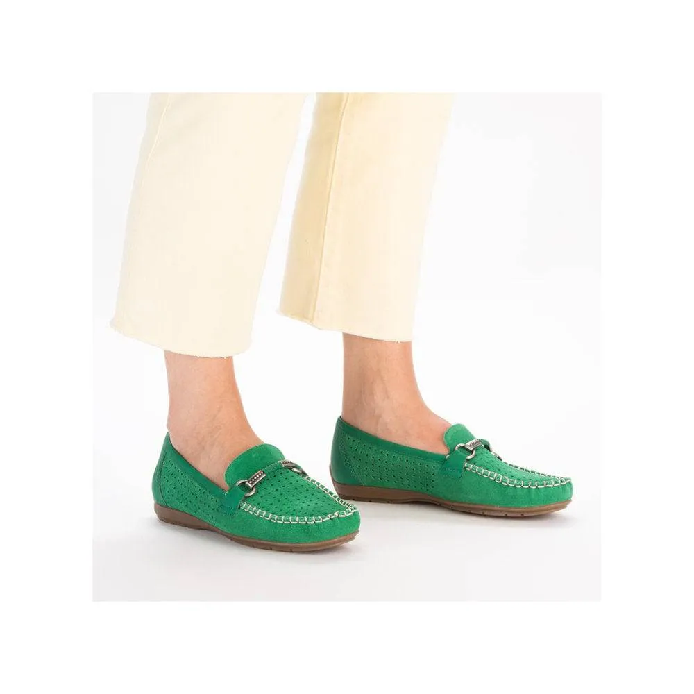 Rieker 40253-54 Ladies Green Leather Slip On Loafers