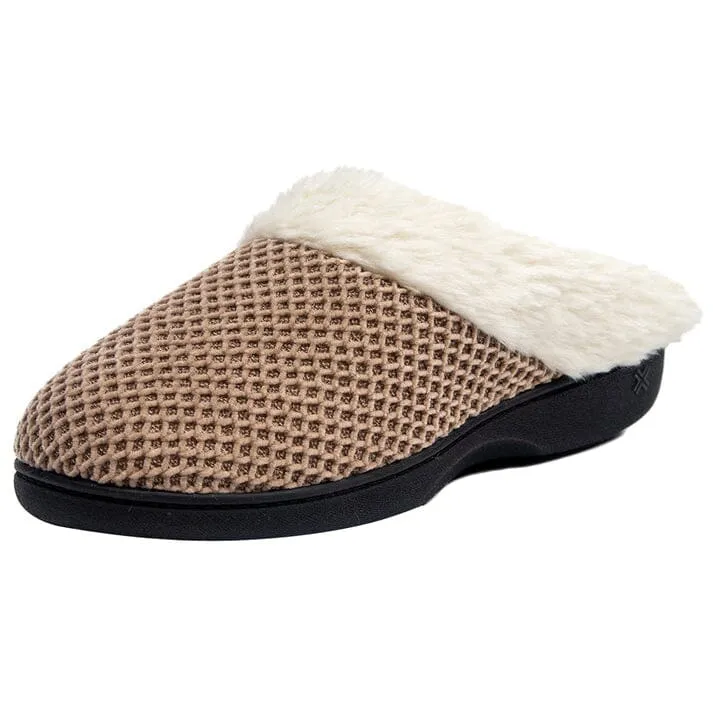 Roxoni Women's Fleece Trim Knit Sweater Furr Clog Slipper