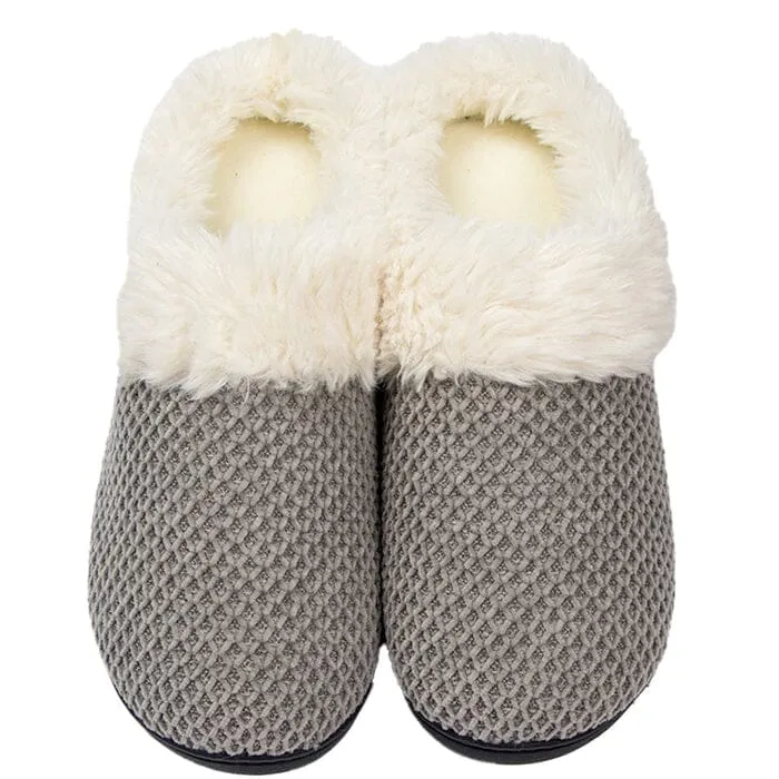 Roxoni Women's Fleece Trim Knit Sweater Furr Clog Slipper