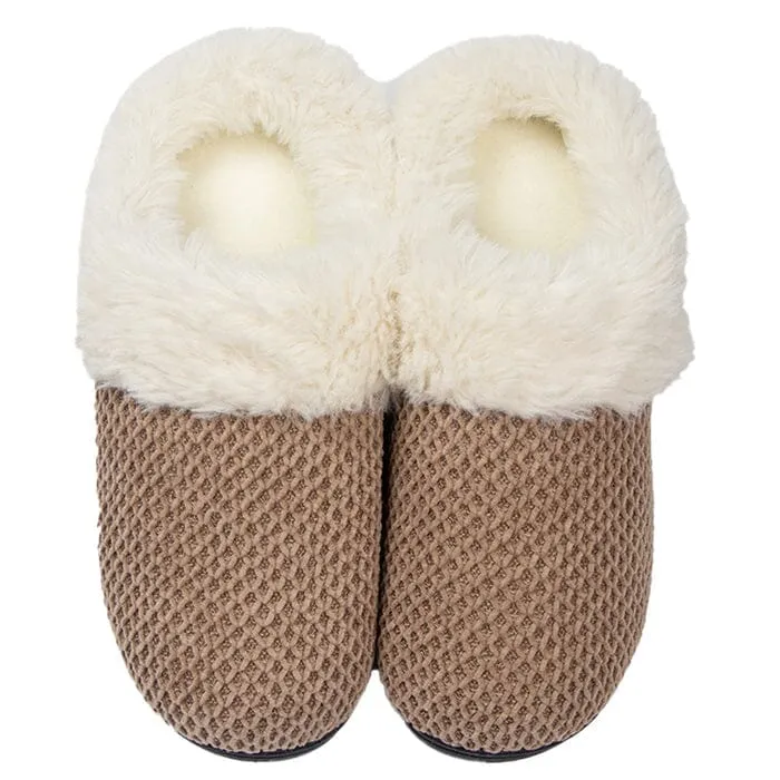 Roxoni Women's Fleece Trim Knit Sweater Furr Clog Slipper