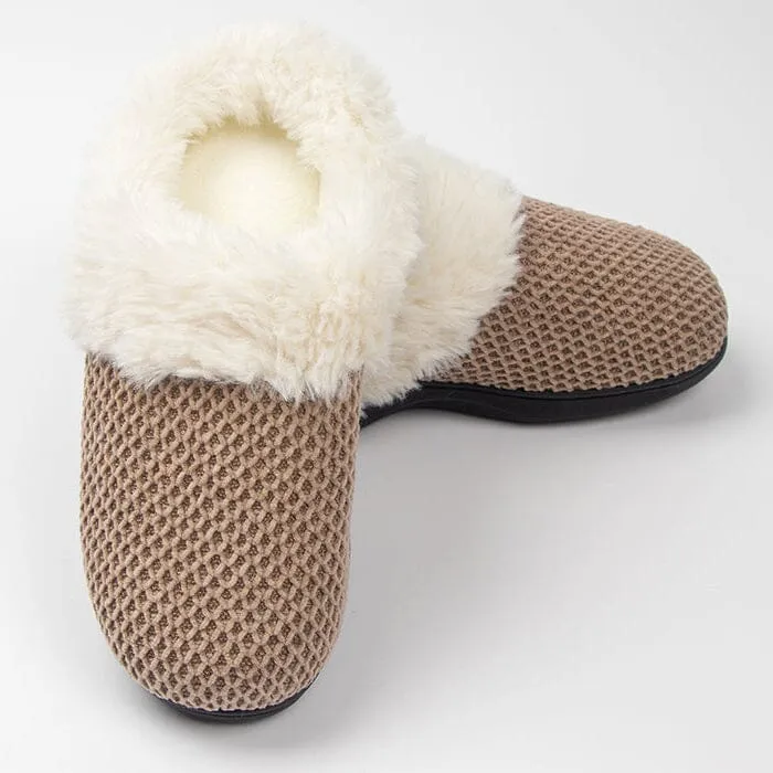 Roxoni Women's Fleece Trim Knit Sweater Furr Clog Slipper