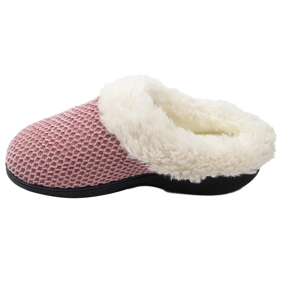 Roxoni Women's Fleece Trim Knit Sweater Furr Clog Slipper