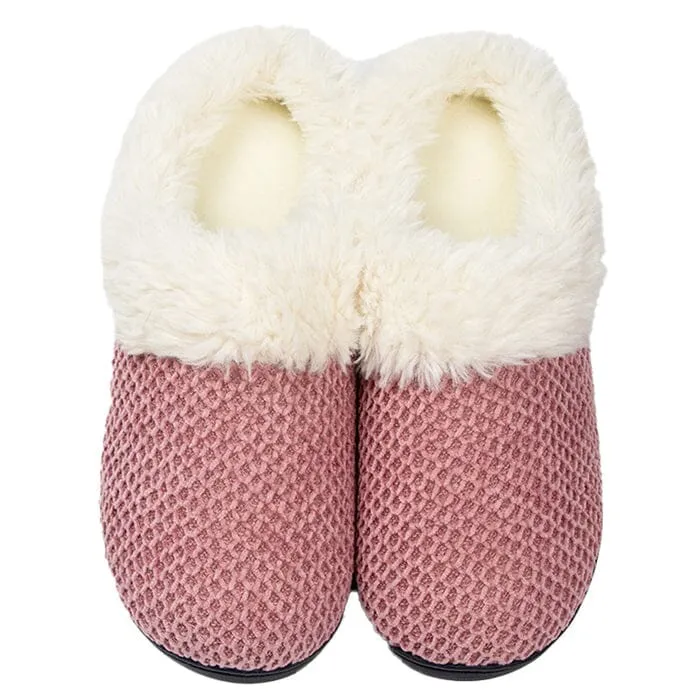 Roxoni Women's Fleece Trim Knit Sweater Furr Clog Slipper