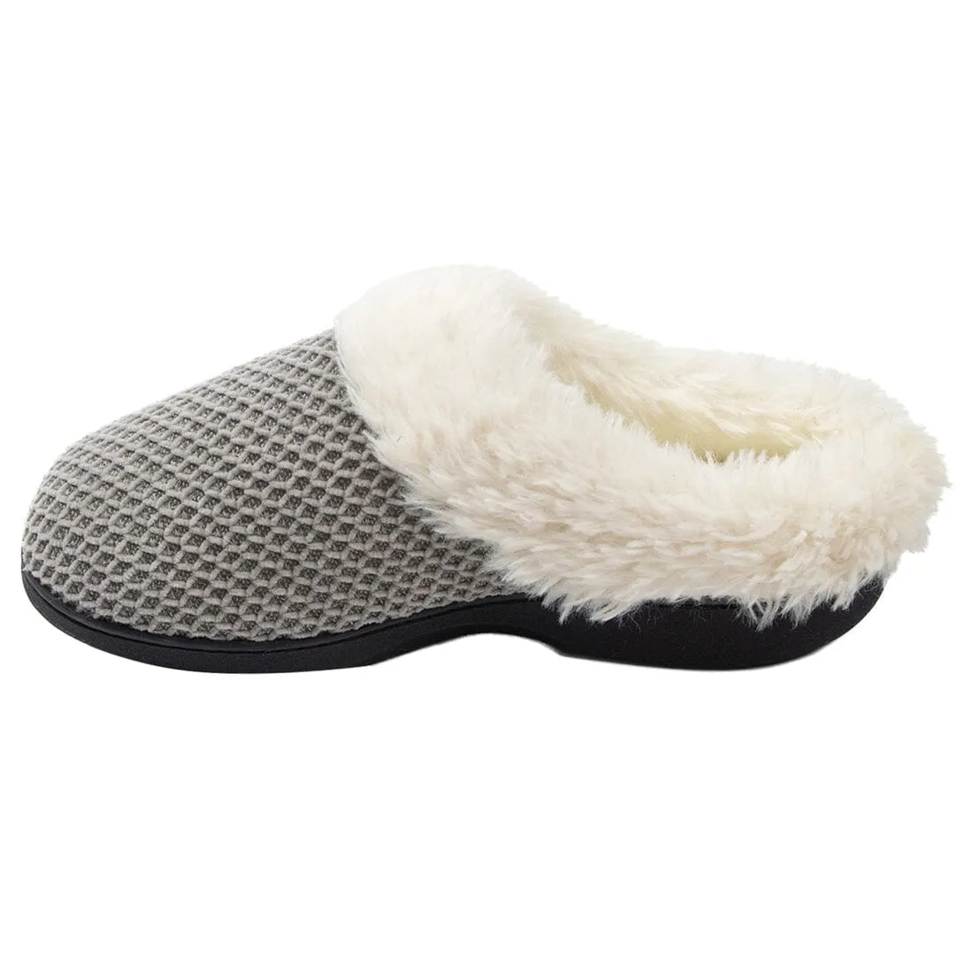 Roxoni Women's Fleece Trim Knit Sweater Furr Clog Slipper