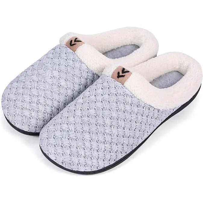 Roxoni Women's Slippers Cozy Fleece Warm Clog Knit Winter Ladies House Shoe Non-Slip