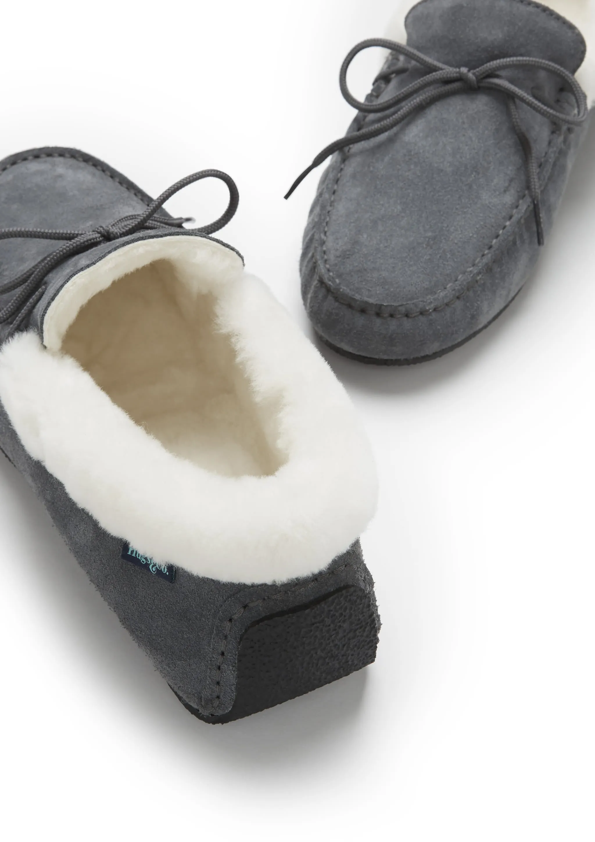 Slippers, sheepskin, slate grey suede