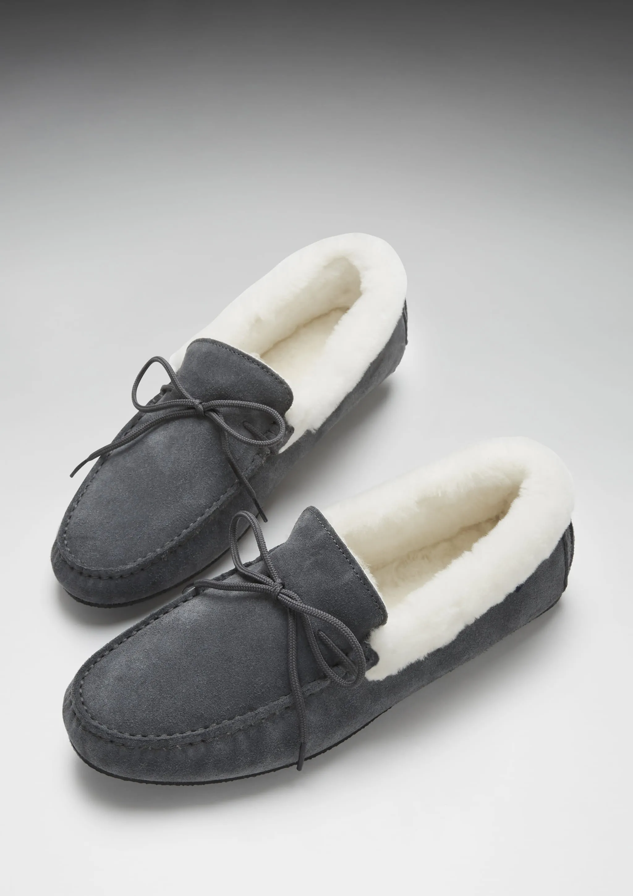 Slippers, sheepskin, slate grey suede